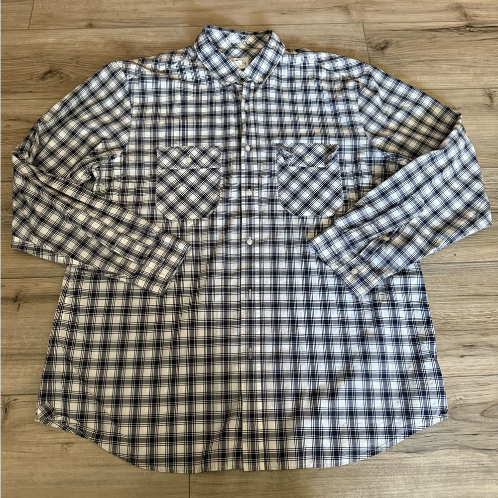Lacoste Blue and White Checkered Plaid Button Down Shirt Sz 44 Flawed